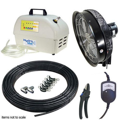 HydroMist One 18 Inch Wall Mount Misting Fan Package with ProMist 35 Pump with Filter-Patio Pelican