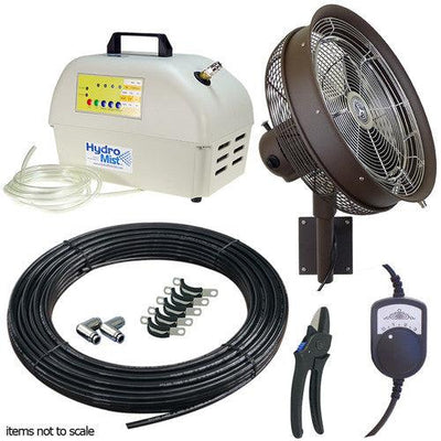 HydroMist One 18 Inch Wall Mount Misting Fan Package with ProMist 35 Pump with Filter-Patio Pelican