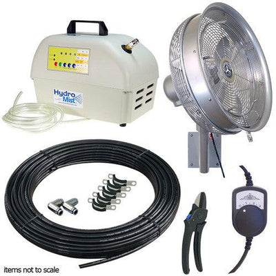 HydroMist One 18 Inch Wall Mount Misting Fan Package with ProMist 35 Pump with Filter-Patio Pelican