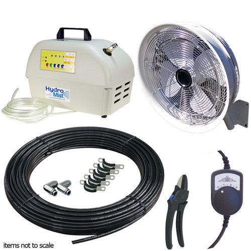 HydroMist One 18 Inch Wall Mount Misting Fan Package with ProMist 35 Pump with Filter-Patio Pelican