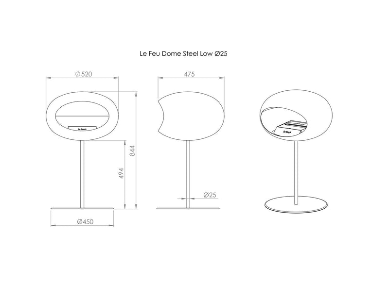 Le Feu Dome Ground Steel Low Indoor/Outdoor Fireplace - Nickel-Patio Pelican