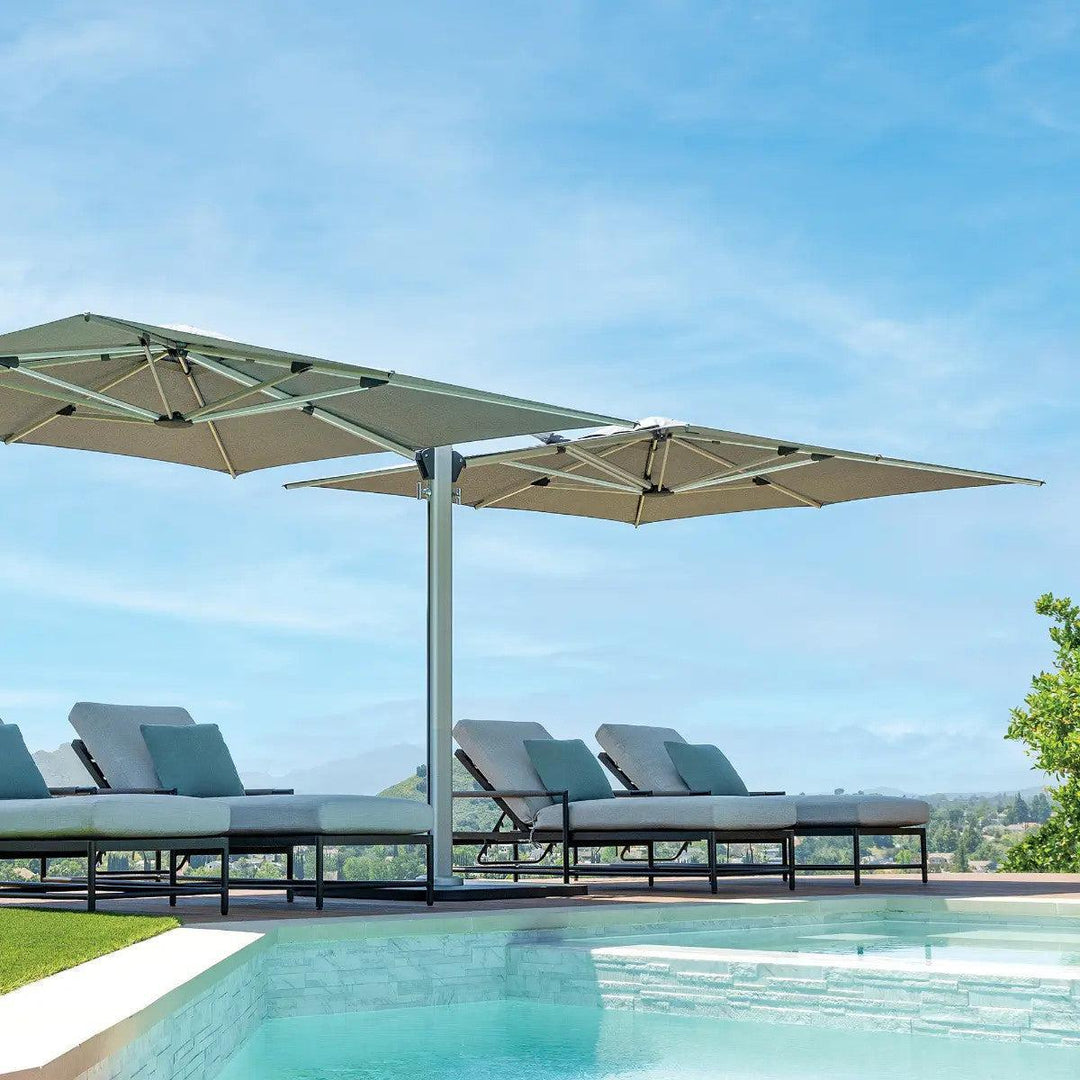 Shademaker Gemini 10' Square Dual Sidepost Umbrella – Patio Pelican