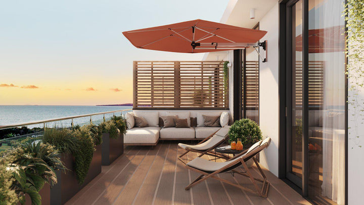 funny patio umbrella shadow Shadowspec Retreat™ Wall Mounted Umbrella