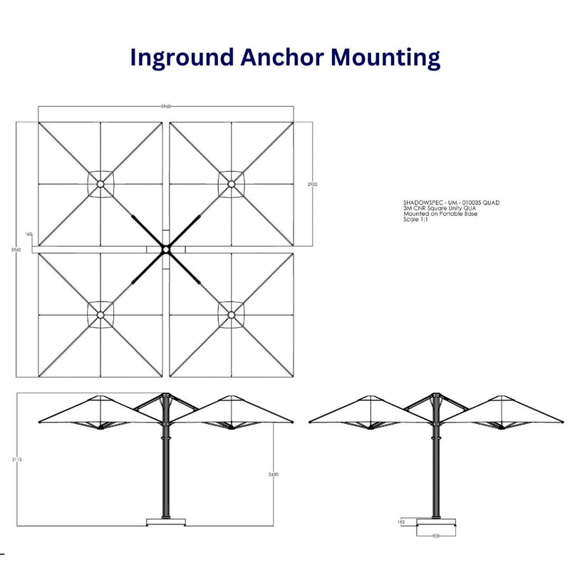 Shadowspec Unity Cantilever Umbrella - Square Quattro 10’-Patio Pelican