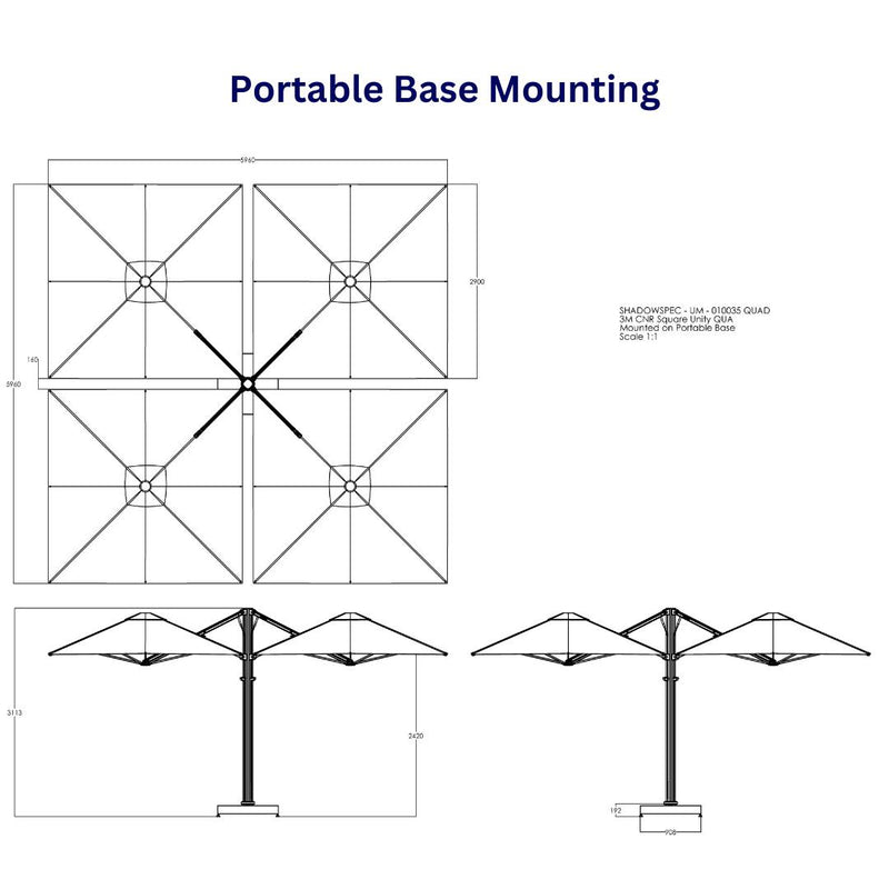 Shadowspec Unity Cantilever Umbrella - Square Quattro 10’-Patio Pelican