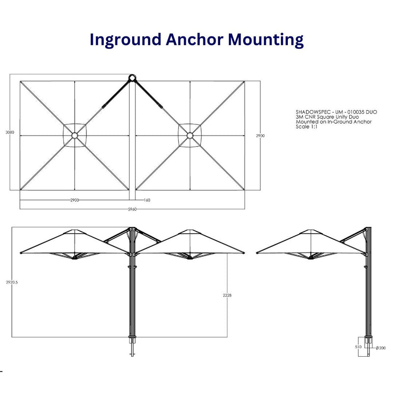 Shadowspec Unity™ Cantilever Umbrella - Square Duo 10’-Patio Pelican