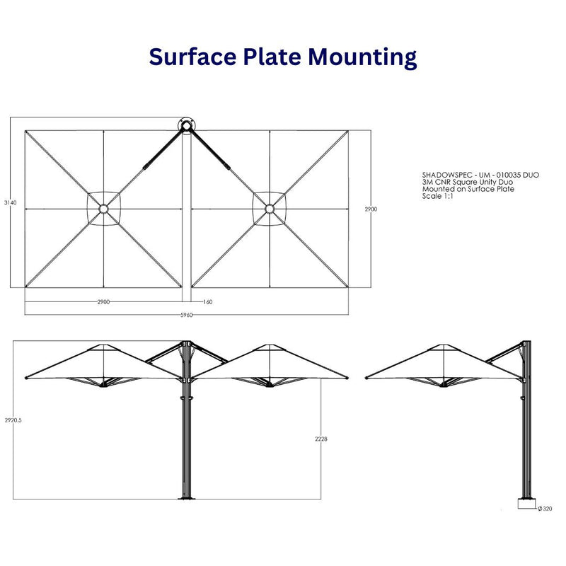Shadowspec Unity™ Cantilever Umbrella - Square Duo 10’-Patio Pelican
