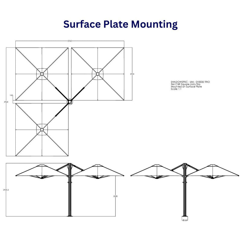 Shadowspec Unity™ Cantilever Umbrella - Square Trio 10’-Patio Pelican