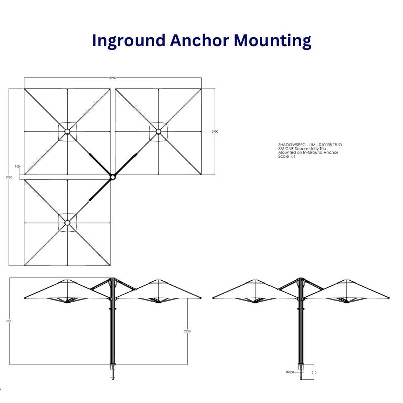 Shadowspec Unity™ Cantilever Umbrella - Square Trio 10’-Patio Pelican