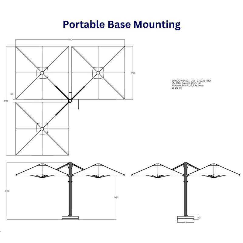 Shadowspec Unity™ Cantilever Umbrella - Square Trio 10’-Patio Pelican