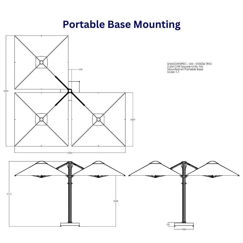 Shadowspec Unity™ Cantilever Umbrella - Square Trio 8’-Patio Pelican
