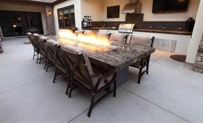 The Outdoor Plus 144" Rectangular Laguna Fire Table - Wood Grain GFRC Concrete-Patio Pelican