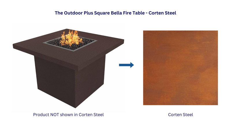 The Outdoor Plus 36" Square Bella Fire Table - Corten Steel-Patio Pelican