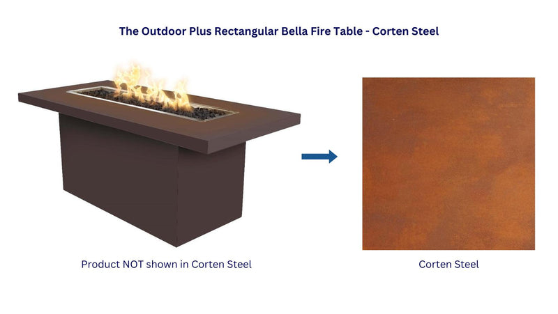 The Outdoor Plus 48" Rectangular Bella Fire Table - Corten Steel-Patio Pelican