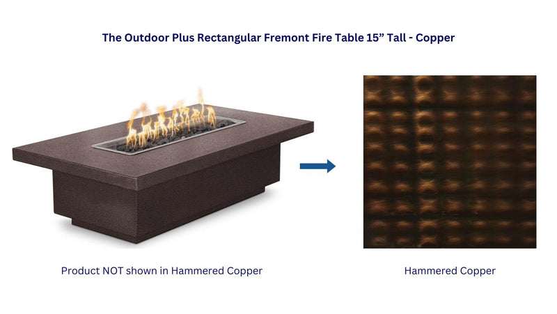The Outdoor Plus 48" Rectangular Fremont Fire Table 15” Tall - Copper-Patio Pelican