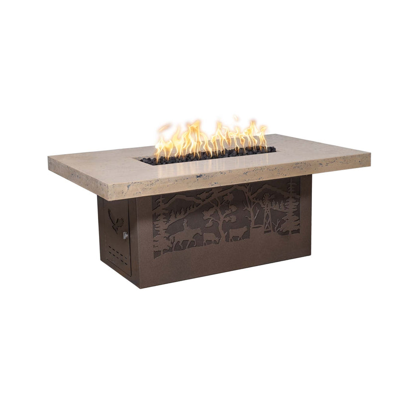 The Outdoor Plus 60" Rectangular Outback Fire Pit Table - Cattle Ranch Design-Patio Pelican
