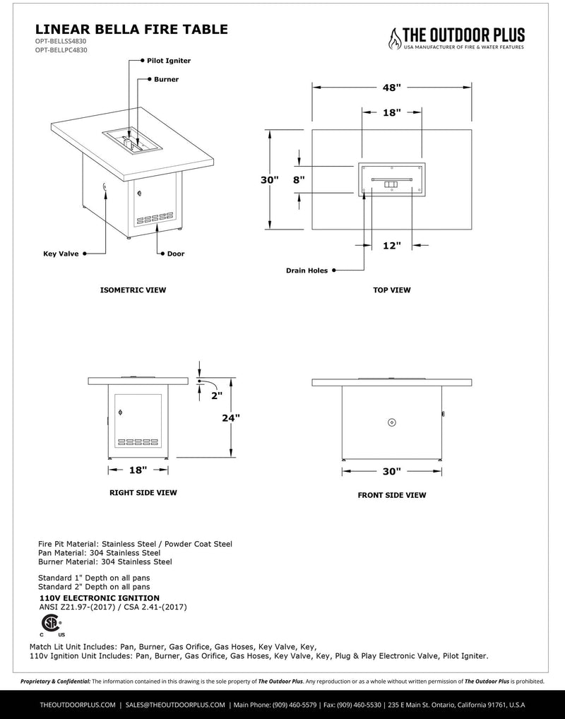 The Outdoor Plus 72" Rectangular Bella Fire Table - Copper-Patio Pelican