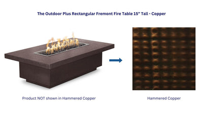 The Outdoor Plus 84" Rectangular Fremont Fire Table 15” Tall - Copper-Patio Pelican