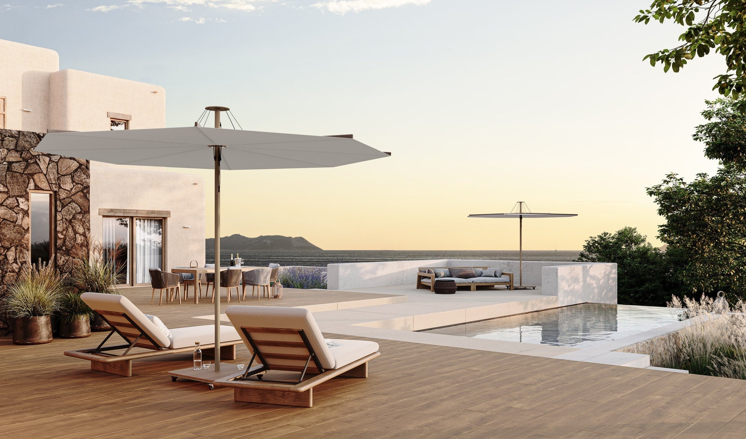 Umbrosa Infina UX Latte Round Umbrella-Patio Pelican