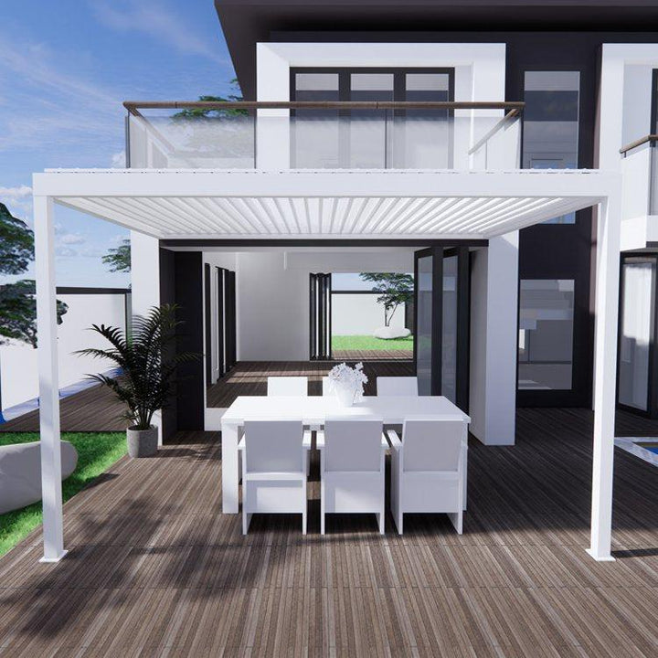 Bon Pergola 13' x 13' Wall Mount Louvered Villa Pergola – Patio