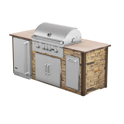 Coyote 8' Ready-To-Assemble Outdoor Kitchen BBQ Grill Island with 36-Inch C-Series Gas Grill, 21-Inch Refrigerator, Access Doors & Single Pull-Out Trash-Patio Pelican