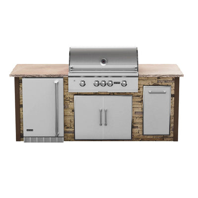 Coyote 8' Ready-To-Assemble Outdoor Kitchen BBQ Grill Island with 36-Inch C-Series Gas Grill, 21-Inch Refrigerator, Access Doors & Single Pull-Out Trash-Patio Pelican