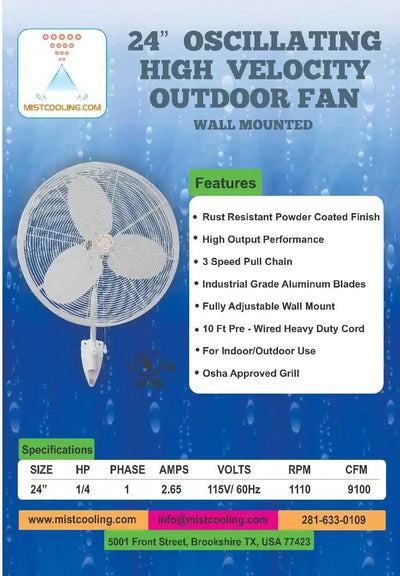 MistCooling High-Pressure 1500 PSI Portable Mist Fan - Sideline Fan Misting-Patio Pelican