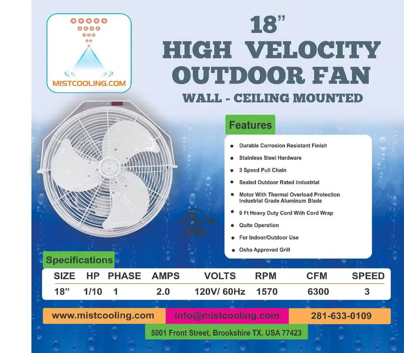 MistCooling High-Pressure 18 Inch Patio Misting Fan-Patio Pelican