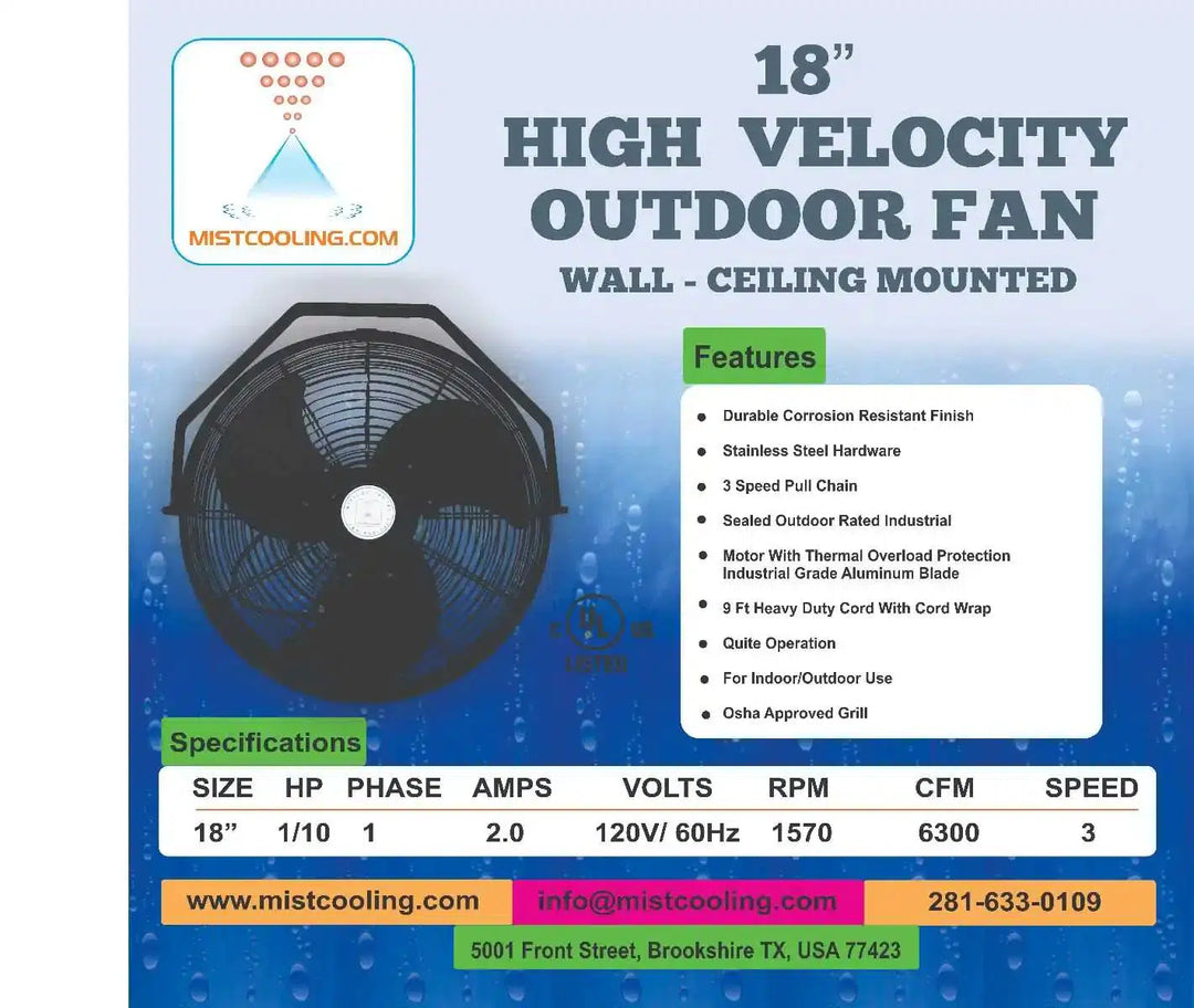 MistCooling High-Pressure 18 Inch Patio Misting Fan – Patio Pelican, image size:1080x912