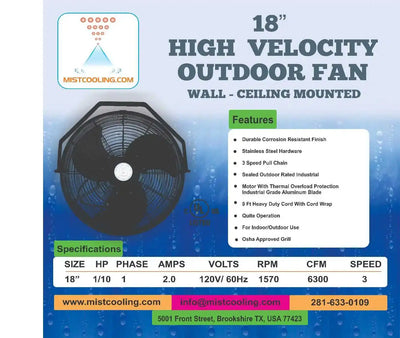 MistCooling High-Pressure 18 Inch Patio Misting Fan-Patio Pelican