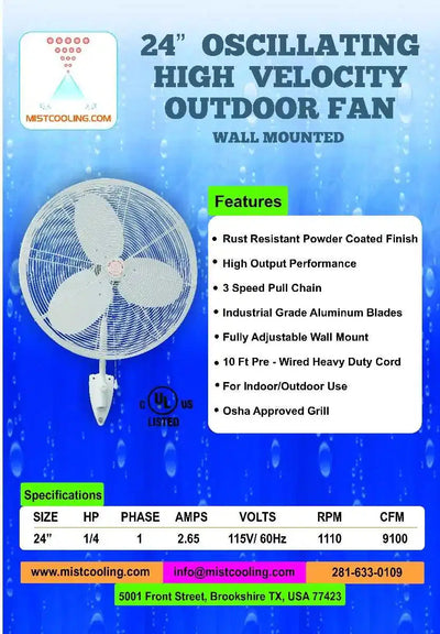 MistCooling High-Pressure Misting Fan with 24 Inch Outdoor Fan - 1500 PSI Misting Pump-Patio Pelican