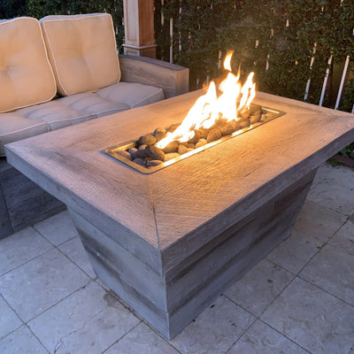 The Outdoor Plus 48" Rectangular Carson Fire Table 24" Tall - Wood Grain GFRC Concrete-Patio Pelican