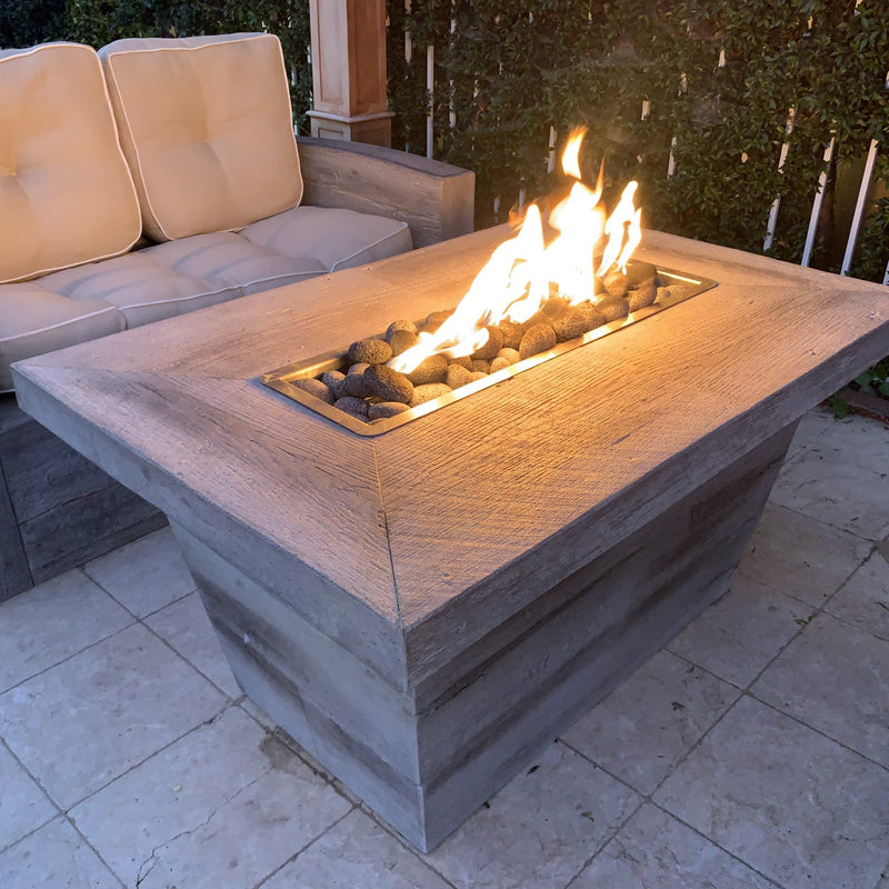 The Outdoor Plus 60" Rectangular Carson Fire Table 16" Tall - Wood Grain GFRC Concrete-Patio Pelican